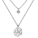 ASON Double Round Flower Pendant Necklaces Stainless Steel Link Chain Necklaces For Women Gold Color Accessories Chokers