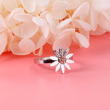 ASON Trendy Flower Rings Silver Color 316L Stainless Steel Finger Ring with Rhinestone for Women Wedding Jewelry Gift