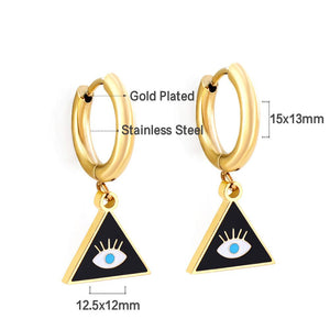 ASON Triangle Mixed Color Devil Eye Piercing Drop Earrings Gold Color Staianless Steel For Women Men Trendy Daily Jewelry