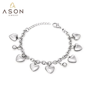 ASON Lovely Heart Bracelet with Steel Ball Charm Stainless Steel Bangle Silver Color Accessories for Women Girl Jewelry