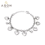 Preciosa pulsera de corazón ASON con abalorio de bola de acero, brazalete de acero inoxidable, accesorios de Color plateado para mujer y niña, joyería 