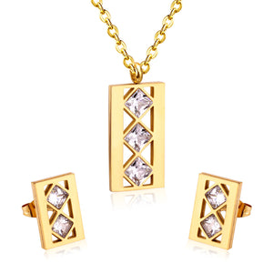 Stainless Steel CZ Wedding Bridal Dubai Jewelry Sets For Women Indian Gold Color Crystal Indian Jewellery Sets