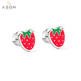 ASON Trendy Children's Pink Strawberry Piercing Stud Earring Silver Color Stainless Steel Ear Stud for Girl Jewelry Gift