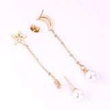 Fashion Women Drop Earrings Moon Star Shape Fake-Pearl For Women's Jewelry Stainless Steel Dangle Earings Brinco