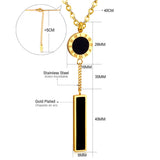 ASON Black Shell Round Pendants with Roman Numberal Stainless Steel Rectangle 45CM+5CM Extender Chain Necklaces Long Gift