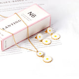 Romantic Stlye Cubic Zirconia Dripping Oil Flower Necklace Earrings Set Bijoux White Color For Women Pendants Collars