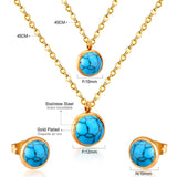 Gold Color Round Double Chain Pendant Necklaces Earrings For Woman jewelry Set Valentine Presents parures bijoux