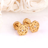 ASON-pendientes de tuerca con forma de flor para mujer, Piercing de estilo romántico, Circonia cúbica, Color dorado, acero inoxidable, joyería hueca para fiesta 