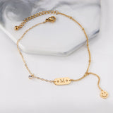 ASON Gold Color Letter M and Smile Face Charm Anklet Stainless Steel Foot Chain for Women Fashion Jewelry Party Gift