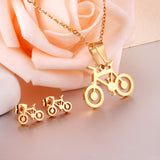 ASON conjuntos de joyas de Color dorado de acero inoxidable 316L para mujeres y hombres, collar con colgante en forma de bicicleta, pendientes pequeños para mujer 