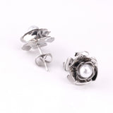 Women серёж Christmas Party Imitation Pearl Stud Earrings Rose Shape Cute Romantic Ladies Jewelry Piercing Earrings