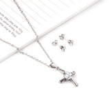 Fashion Cross With Crystal Stainless Steel Pendant Necklaces Sets For Ladies Luxurious Wedding Jewelry Free Chain