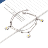 ASON Little Flower Pendant Bracelet Stainless Steel Double Chain Bangle with Steel Ball for Women Fashion Jewelry Gift