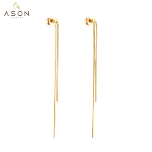 ASON – boucles d'oreilles longues et simples à pampilles pour femmes, couleur or, en acier inoxydable 316L, bijoux à la mode, cadeau de fête 