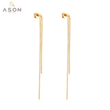 ASON Gold Color Simple Long Tassel Earrings 316L Stainless Steel Stud Earrings for Women Fashion Jewelry Party Gift