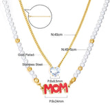 ASON, collar de cadenas multicapa de circonia cúbica con forma de corazón y letras de perlas blancas para mujer, acero inoxidable de Color dorado