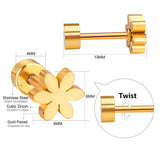 ASON Flower Screw Stud Earrings Newest Trendy Style Gold Color Stainless Steel Dangler for Women/Girl Accessories Mujer