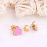 ASON Red/Pink Heart Screw Stud Earring Gold Color Stainless Steel for Women/Girl/Child Ear Piercing Jewelry Christmas Party