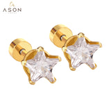 ASON Punk Small Star Screw Piercing Stud Earrings Cubic Zirconia Stainless Steel Gold Color Fashion Jewelry For Women Gift