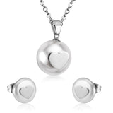 ASON Imitation Pearl Bridal Wedding Jewelry Set for Women Stainless Steel Pendant Necklace Small Stud Earring Gold Color