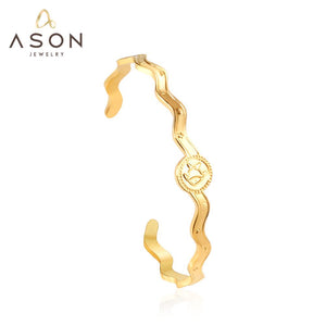 ASON – Bracelet ondulé inhabituel de couleur or, Style océan, ouvert en acier inoxydable pour femmes, cadeau de fête, accessoire de bijoux