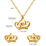 ASON Simple Style Crown Shape Frosted Gold Color Necklace Earrings Stainless Steel for Women Fashion Jewelry Sets Party