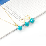 New Blue Opal Jewelry Sets Classic Style Round Shape Pendant Necklace Earrings Fashion Chains Accessoreies Collars