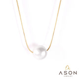 ASON – collier avec pendentif en Imitation de perles, couleur or, chaînes serpent en acier inoxydable, accessoires simples, fête pour femmes/filles 