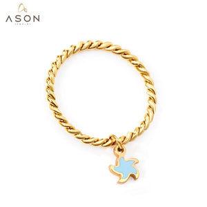 ASON anillo con dije de estrella a la moda, anillos de acero inoxidable 316L de Color dorado, joyería de moda para mujer, accesorios de regalo de fiesta 