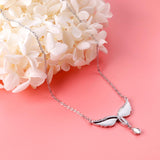 ASON Fashion Silver Color Wing Pendant Necklace with Cubic Zirconia Stainless Steel Choker for Women Party Gift Jewelry