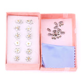 ASON 6 par/caja flor con bola pendientes de perforación clásicos conjunto de acero inoxidable Color plata joyería de moda para mujer 