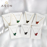 ASON Colorful Black White Shell Butterfly Chain Pendant Necklace Gold Color Stainless Steel for Women Fashion Jewelry