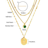 ASON Trendy Hexagon Charm Green Shell Accessories Multi-layer Chain Pendant Necklace Stainless Steel For Women Jewelry Boho