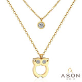 ASON Double Chains Necklaces 45cm Collars Jewelry Owl Pendant Necklaces Round Cubic Zirconia Accessories Bijoux Female