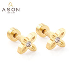 ASON Trendy Flower Earring Cubic Zirconia Pirecing Stud Earring for Women Gold Color Stainless Steel Jewelry Accessories