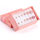 ASON Mix Size Earring Set Stainless Steel 6pairs/box Pink White Freshwater Pearl Stud Earrings Female Bioux Daily Wear