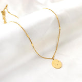 ASON Classic Round Tag Stars Moon Pattern Charm Pendant Necklace Gold Color Stainless Steel For Women Men Jewelry Chokers