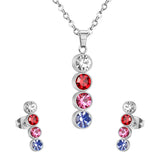 ASON Necklace Sets Colorful Round Cubic Zirconia Pendant Necklace Fashion Stud Earring Fashion Jewelry Women Party Gift