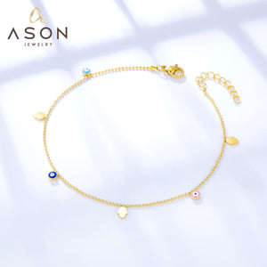 ASON Hands Palm Mixed Color Turkey Evil Eye Round Ball Beaded Chain Anklet Stainless Steel For Women Mini Jewelry Bracelets