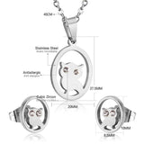 ASON Gold Color 316L Stainless Steel Jewelry Sets  for Women Round Owl Pendant Necklace Small Stud Earrings for Femme