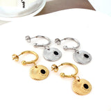 Women Chic Stainless Steel Dangle Earrings Gold Color Shell Black Drip Oil Pendant Drop Hoop Ear Clips Gifts