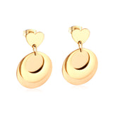 Korean Style Round Heart Stainless Steel Drop Earrings Set For Fashion Jewelry Women Party Gift Gold/Steel Earrings