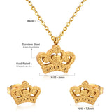 ASON Simple Style Crown Shape Frosted Gold Color Necklace Earrings Stainless Steel for Women Fashion Jewelry Sets Party