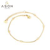 ASON Bead Foot Chains with Extender Adjustable Chain Anklet Gold Color Stainless Steel Fashion Jewelry for Women Beach