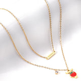 ASON Tomato Pendant Multi Layer Necklace Gold Color Stainless Steel Chain with Cubic Zirconia for Women Girl Fashion Gift