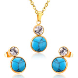 Crystal Opals Stainless Steel Necklaces Earrings Jewellery Sets Dubai Indian Wedding Jewelry Sets For Women Girls