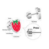 ASON Trendy Children's Pink Strawberry Piercing Stud Earring Silver Color Stainless Steel Ear Stud for Girl Jewelry Gift