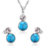 Crystal Opals Stainless Steel Necklaces Earrings Jewellery Sets Dubai Indian Wedding Jewelry Sets For Women Girls