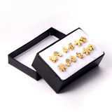 ASON 6Pairs/Box Crown/Flower/Leave Small Piercing Stud Earrings Sets Stainless Steel Gold Color Jewelry For Women Gift