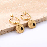 Pendientes colgantes elegantes de acero inoxidable para mujer, concha de Color dorado, colgante de aceite de goteo negro, Clips para las orejas, regalos 